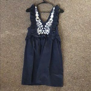 Navy blue white floral dress